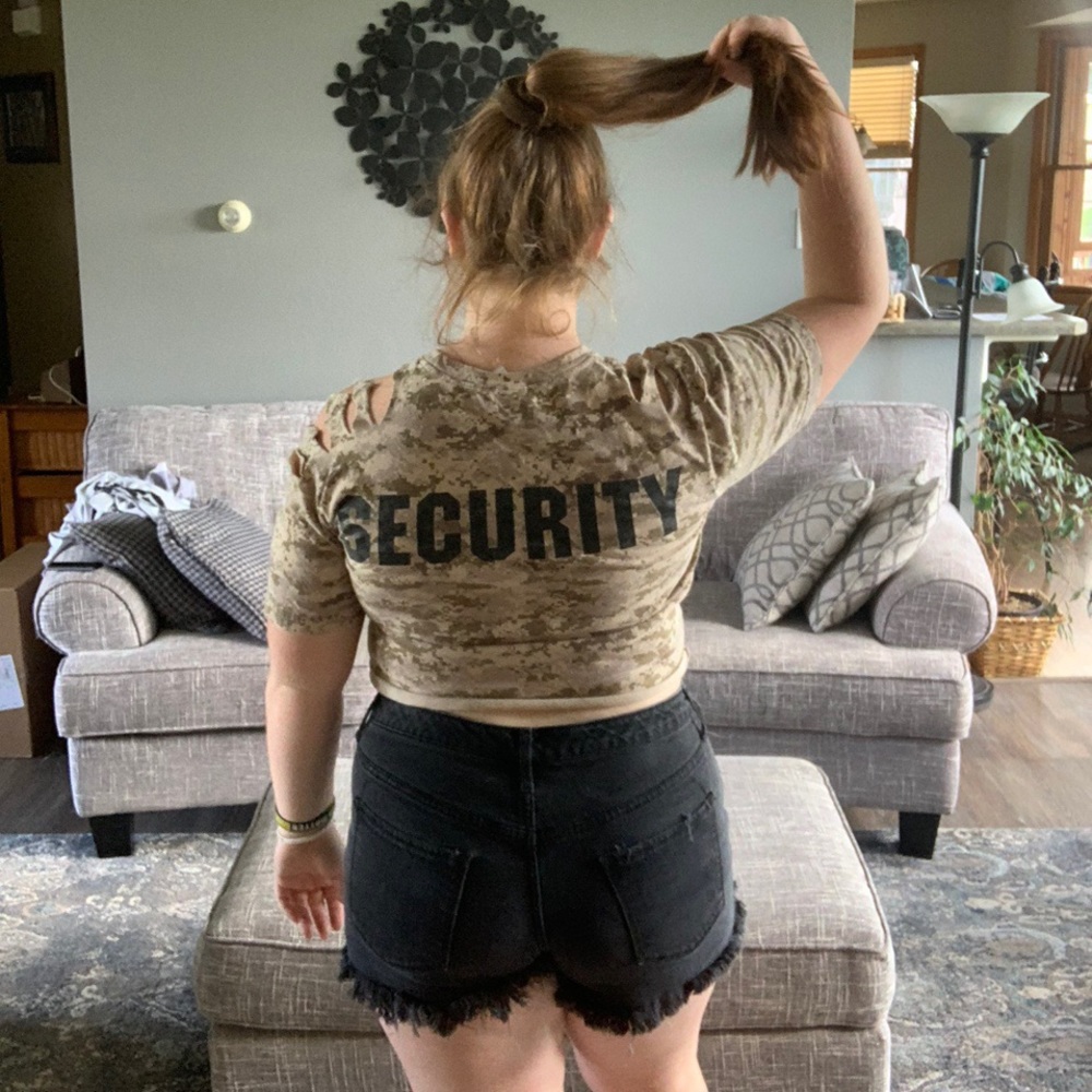 Digital camo “Security” cropped tee